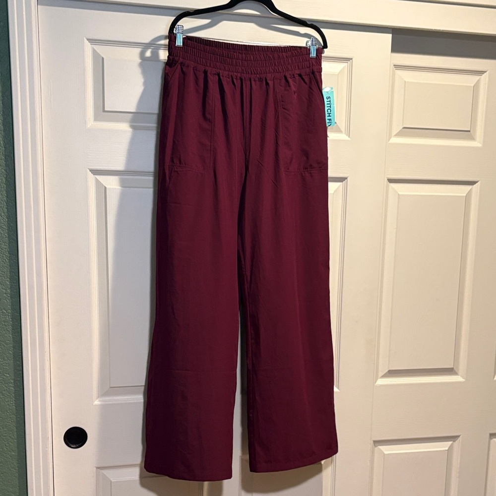 Wide Leg Maroon Pull-On athletic Pants